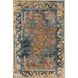 Superior Washable Indoor Area Rug, for Dining, Kitchen, Office, Entryway, Vintage Floor Decor, Soft Aesthetic Rugs, Medallion Indoor Rug, Angeles Collection, 2' x 3', Green/Beige