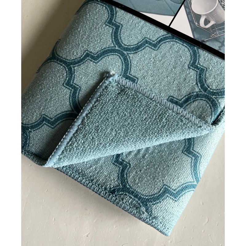 Ritz Trellis Print Reversible Mat Fast Drying Aqua Blue Folds