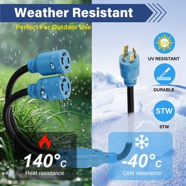 4 Prong 30 Amp Generator Y Splitter Locking Adapter Cord 3 Ft, NEMA L14-30P to (2) L14-30R Power Converter Plug, 10/3 AWG SJTW Outdoor, 125/250V for Manual Transfer Switch, Outages, RV Camper,ETL-Blue