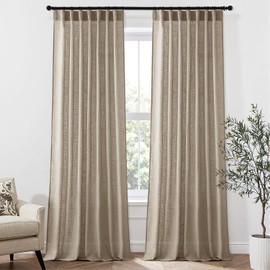 MIULEE Taupe Linen Curtains 120 Inch Length 2 Panels for Bedroom Living Room, Back Tab Hook Belt Pleated Soft Thick Linen Textured Window Drapes Semi Sheer Light Filtering Farmhouse Burlap Look Decor