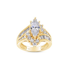 AFFY Marquise & Round Cut White CZ Cocktail Engagement Ring in 14k Yellow Gold Over Sterling Silver (3.20 cttw) Ring Size-8