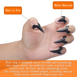 Hicarer 20 Pieces Finger Claws Rings Full Finger Set Retro Metal Nail Punk Rock Nail Finger Gothic Talon Nail Fingertip Claw for Cosplay Nail Holiday Party (Black)