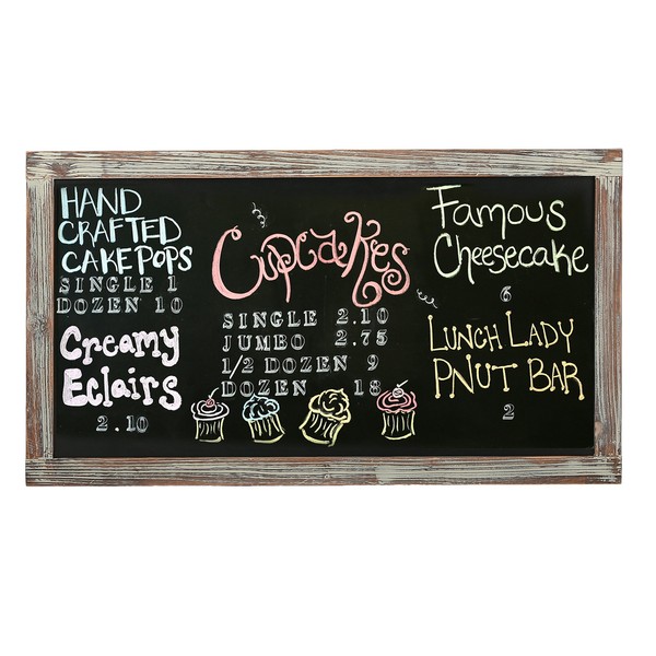 MyGift 35-Inch Wall-Mounted Chalkboard Sign, Vertical/Horizontal Hanging Torched Wood Frame