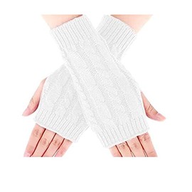 MeiPing Women's Fingerless Gloves - Winter Arm Warmers Gloves Women's Pulse Warmer Knitted Short Knitted Half Fingerless Mittens, White