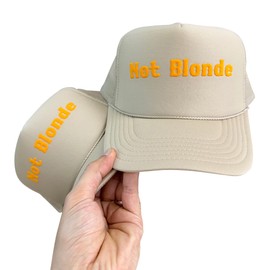 NACRE APPAREL Not Blonde Puff Print Trucker Hat Foam Vinyl Adjustable Trucker Hat Neon Blue/White/Neon Blue #289