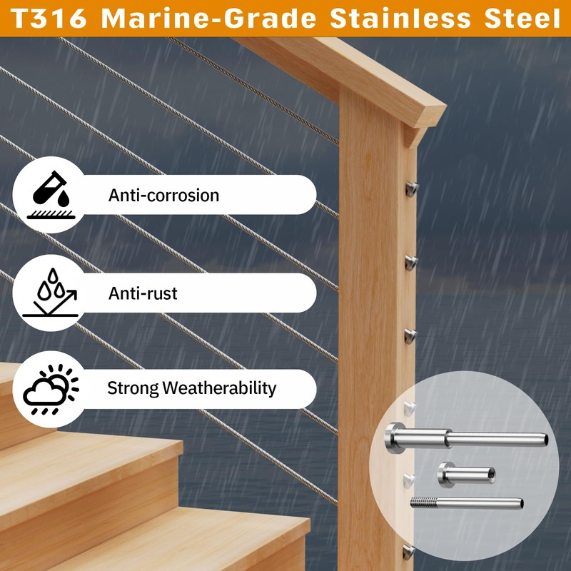 CELYND Invisible Cable Railing Kit - 50 Pack 1/8" T316