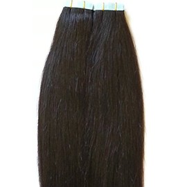 Hair Faux You 18 inch Tape in Hair Extensions Real Human Hair, 100g,40pcs, Glue in Extensions, Silky Straight Remy Hair Color #1B Off Black