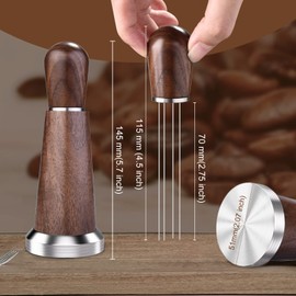ICARERFAMILY 2 in 1 Espresso Coffee Stirrer and Espresso Coffee Tamper,304 Stainless Steel 0.6mm Stirrer and 51mm Tamper,WDT Tool Wood Walnut Handle,Distributor Coffee Set for Espresso Distribution