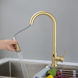 Touchless Kitchen Faucet, Stainless Steel Kitchen Sink Faucet with Pull Down Sprayer,High Arc Smart Motion Sensor Single Handle Kitchen Faucet with 2 Functions Sprayer, Deck Mounted,Black ( Color : Br