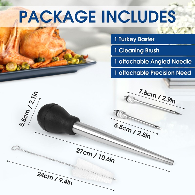 Turkey Baster with Silicone Suction Bulb, Stainless Steel Food Grade