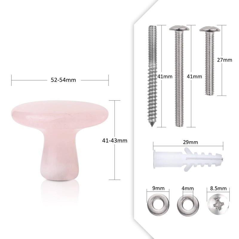 TUMBEELLUWA 2PCS Natural Crystal Mushroom Cabinet Knobs with Screws Round