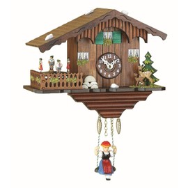 Trenkle Kuckulino Black Forest Clock Swiss House with Quartz Movement and Cuckoo Chime, Turning Dancers TU 2019 SQ