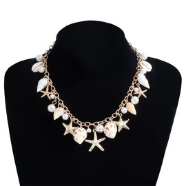 Cubahop Summer Beach Shell Starfish Waist Chain Conch Pearl Necklace Bracelet Jewelry Adjustable Jewelry for Women (Necklace)