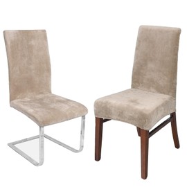 LANSHENG Dining Chair Covers Stretch Removable Washable Elastic Velvet Chair Covers Seat Protector Covers Dining Chair Slipcovers High Back, for Dining Room, Wedding, Banquet, Hotel(Camel, Set of 6)