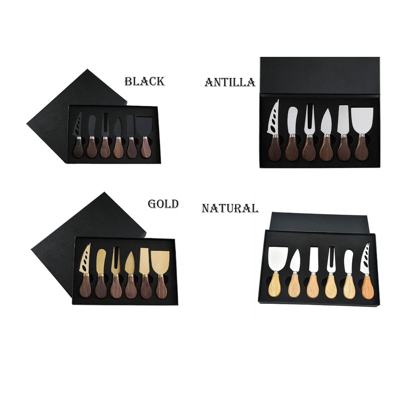 6 Piece Cheese Knife Set with Wooden Handle (Gold)