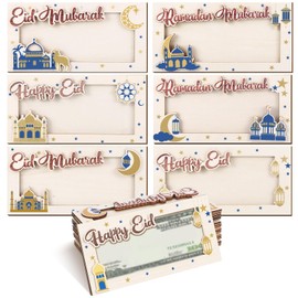 Foilswirl 12 Pcs Eid Mubarak Gifts Wooden Money Holders Wooden Ramadan Money Cash Envelope Box for Friends Family Photo Frame Souvenir DIY Present Gifts Party Decorations