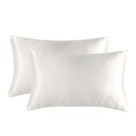 TopTie Set of 2 Soft Satin Pillowcases with Envelope Closure, 20" x 26" Standard Size (White)