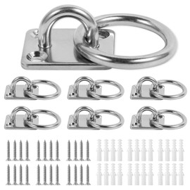 Lyaor Pack of 6 304 Stainless Steel Eye Plate with Ring M5 Eyelet Holder (35 x 30 mm) - Durable Mounting Hooks up to 48 kg Weight - Wall Hook with Screw for Hanging Hammock Boxing Punch Bag Yoga Rope