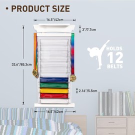 Tilhumt 12 Belts Karate Belt Display Rack with Sticker, Felt Martial Arts Belts Display Holder with Dust Cover, Easily Insert and Remove Belt, Taekwondo Belt Organizer for Kids and Adults, White