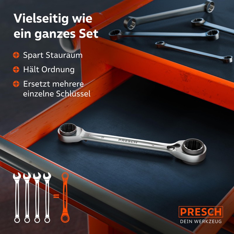 PRESCH Double Ratchet Wrench 10 13 17 19 mm -