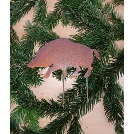 Wild Boar Mini Plug Approx. 16 cm Wide Metal in Trendy Patina Christmas Decoration Garden Stake Decoration Christmas Advent Arrangement Santa Claus Advent Forest Hunting