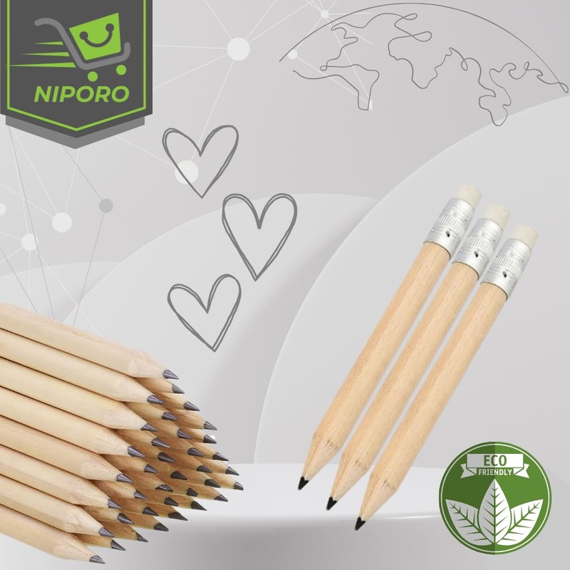 NIPORO 200 Mini Pencils Short Half Pencils with Eraser Golf
