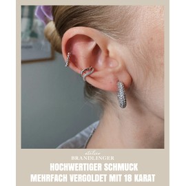 Brandlinger ® Statement Earrings. Chunky Hoop Earrings. Women's Jewellery 18 Carat (Silver and Gold) Gold-Plated for Women and Girls. Diameter of the Hoop Earrings 20 mm., Brass, Cubic Zirconia