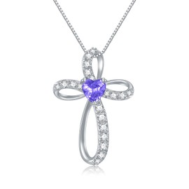 AENEAS Sterling Silver Cross Necklace for Women February Birthstone Necklace Created Amethyst Jewelry Gifts for Birthday Mothers Day