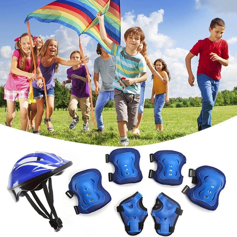 7pcs Kids Helmet Set Knee Pads Elbow Pads Wrist Guards