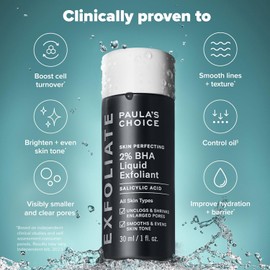 Paula's Choice Skin Perfecting 2% BHA Liquid Exfoliant – Travel Size 30mL | Salicylic Acid Facial Exfoliator for Blackheads, Enlarged Pores, Wrinkles & Fine Lines | Gentle, Non-Abrasive Leave-On Formula for Clear, Smooth Skin