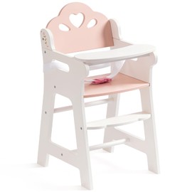 ROBOTIME Baby Doll High Chair, Pretend Play High Chair with Safety Belt and Footrest, Wooden Baby Doll Accessories, Doll Furniture Fits 18-20 Inch Dolls, Gift for Ages 3+ (White)