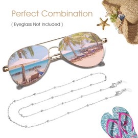 SAM & LORI Eyeglass Chain Women Silver Stylish Cord Necklace Glasses Strap Holder Reading Kawaii Beaded Eyewear Cute String Sunglass Mask Lanyard Around Neck Jewelry Accessory Fashion Pearl Vintage