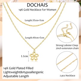 Dochais Necklace for Women, 14K Gold Layering Chain, Gold-Plated Necklace with Butterfly/Flowers/Sun/Paper Clip, Gold Choker Chain, Minimalist Gold Chain Gifts Necklace for Women Girls, Brass Cubic