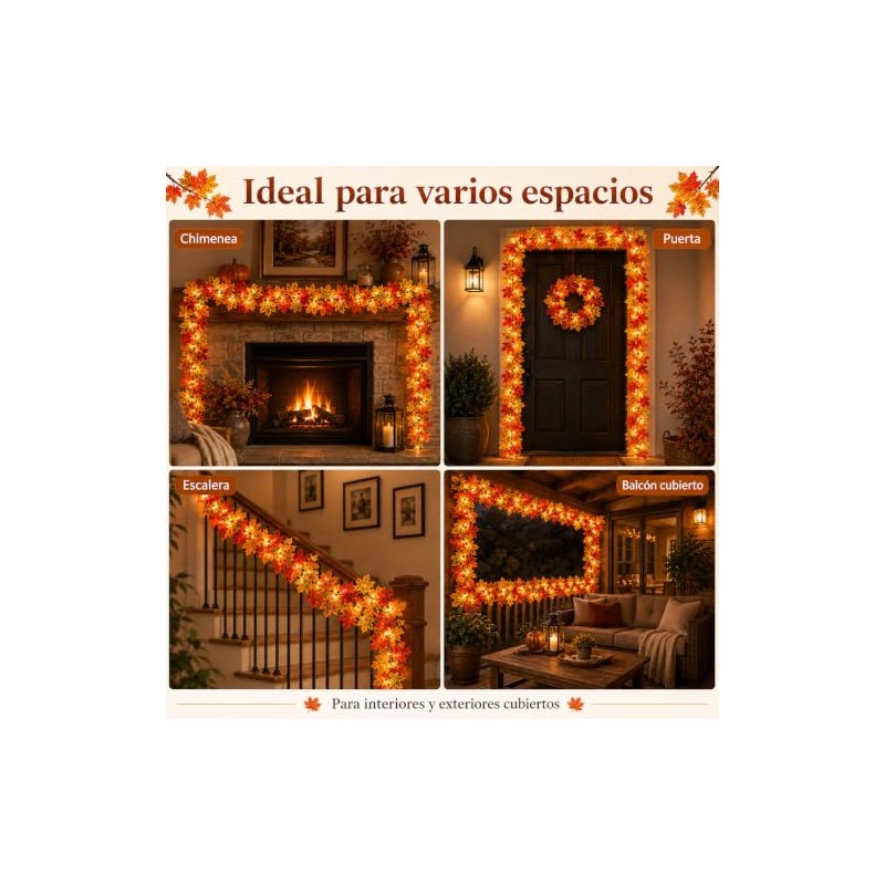 Guirnalda de Otoño con Luces Cálidas, 1.75 m, Hojas de