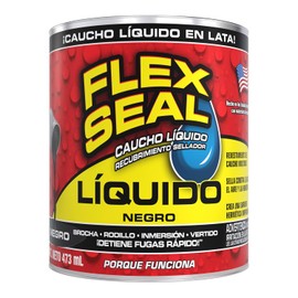 Flex Seal Líquido – Recubrimiento Sellador de Caucho Súper Espeso y Flexible para Fugas de Agua y Aire, Pinta, Sumerge, o Vierte, Crea un Sello Hermético Impermeable en Interiores y Exteriores, Negro, 0.473 L (16 oz)