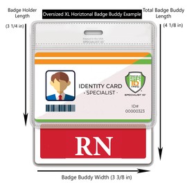 Oversized RN Badge Buddy - Horizontal Extra Large Badge Buddies for Registered Nurses - 3 3/8 X 4 1/8 Role Identification Badge Backer Card for Nurses- USA Printed by Specialist ID (RED)
