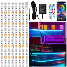 LAFULIT 8 PCS RGB Under Cabinet Lights Kit, App and Remote Control Led Strip Lights, Music Sync Color Changing Led Lights, Plug in Light for Cabinet, Counter, Shelf, Bookcase, 13ft