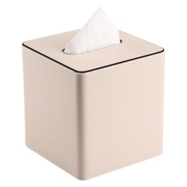 KINGFOM Leather Tissue Box Cover – Square Modern PU Leather Tissue Holder, Cube Tissue Dispenser for Home, Office, Bedroom, Bathroom – Elegant Minimalist Style (Beige-Square)
