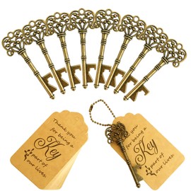WODEGIFT 20 PCS Key Bottle Openers,Vintage Skeleton Key Bottle Opener with Escort Card Tag and Key Chains, Rustic Decoration for Wedding Favors,Engagement/Christmas/Party (Bronze)