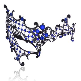 MYMENU Masquerade Mask for Women Shiny Rhinestone Metal Mask Venetian Mask for Party Prom Ball (Half Face Blue)