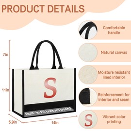 Monogrammed Initial Canvas Tote Bag Gifts for Women Friends Coworker Mother in Law, Gifts for Women Who Have Everything, Beach Work Bag Gift for Birthday, Wedding, Christmas, Anniversary- Letter S