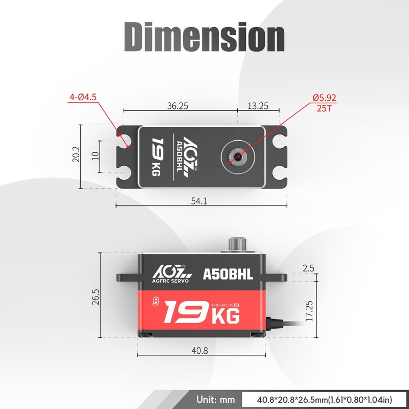 AGFRC 19KG RC Low-Profile Digital Servo - 0.073s High Speed,