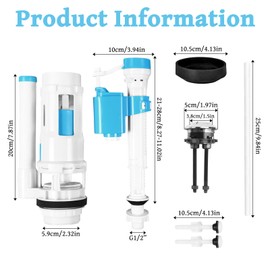 Toilet Flush System Replacement Kit, Toilet Cistern Flush Parts Dual-Flush Valve with Push Button Assembly, Adjustable Height Cistern-Flush Replacement, Universal Flush-Cistern Valve for Home Bathroom