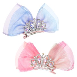2 Pcs Crown Bow Hair Clips, Cute Diamond Crown Hair Barrettes Sparkly Princess Hair Pin Hair Styling Accessories for Girls Toddlers Kids