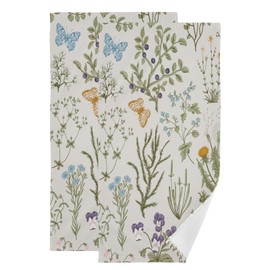 YOCIBIUT Sage Green Wildflower Hand Towels for Bathroom Set of 2,Soft Absorbent Vintage Botanical Herbs Plants Kitchen Towels 14"x28",Decorative Farmhouse Bathroom Towels for Bath,Guest,Hair,Shower