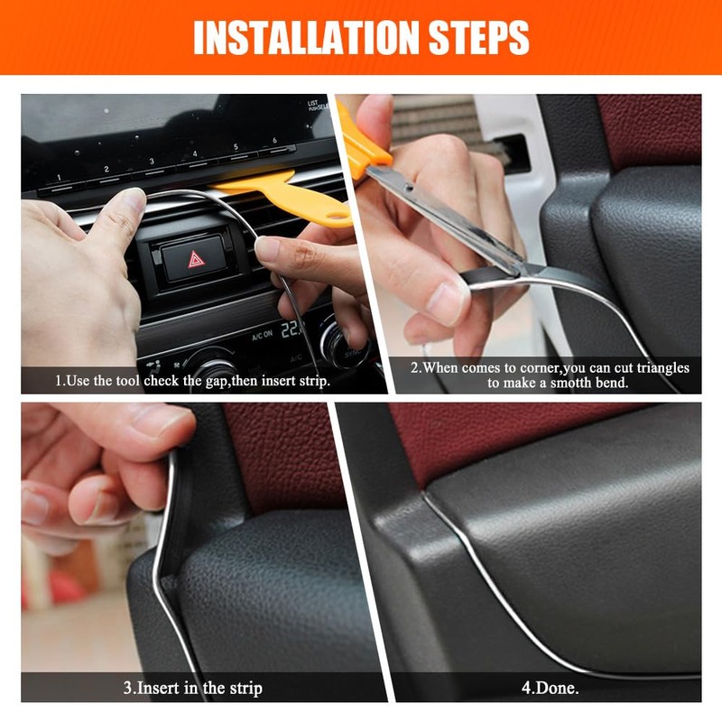Car Interior Moulding Trim Strips, 33Ft/10M Universal Electroplating Decoration Filler