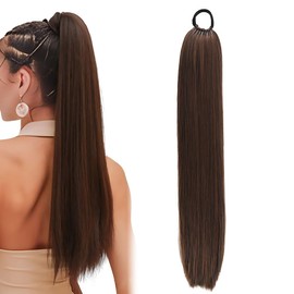 JUGUTA 1 Piece Braid Extension Ponytail Extension Real Hair Braid 60 cm Long, Braid Extensions Braid Hairpiece Braid Hair Extension for Women Girls Daily Use and Special Occasions (Brown)