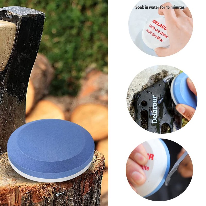Delacour Axe/Hatchet Sharpening Puck Whetstone Knife Sharpening Stone, Dual Grit