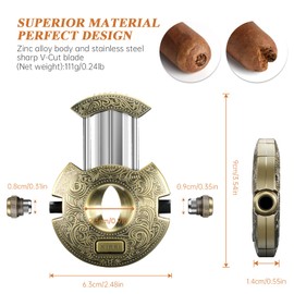 XIFEI Cigar Cutter, Stainless Steel V-Cut Cigar Cutter Guillotine with 2 Cigar Punch, Ergonomic Design Cigar Clipper with Secure-Lock, Up to 58 Ring Gauge, Ideal Gifts for Men (Bronze)