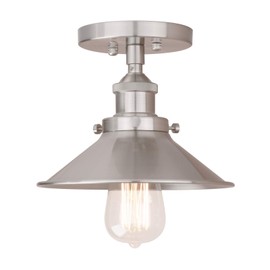 Pathson Vintage Ceiling Light with Metal Shade, Farmhouse Ceiling Lamp Fixtures for Hallway Loft Kitchen Bar, Semi-Flush Mounted Lighting(Brushed)